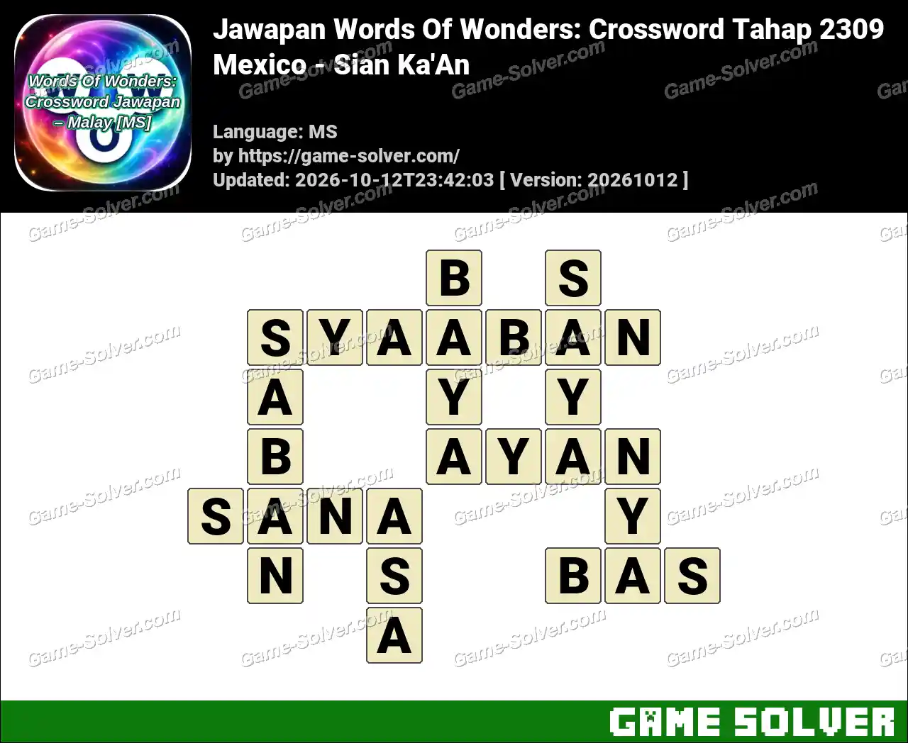 Jawapan Words Of Wonders: Crossword Tahap 2309 – Mexico – Sian Ka’An